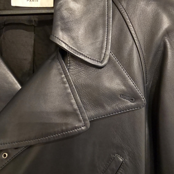 Saint Laurent BLUE Black Padded Shoulder Leather Jacket - Picture 4 of 8